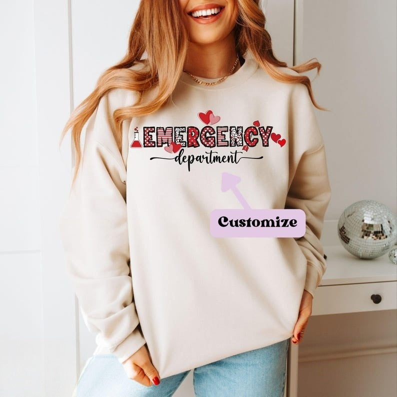 Emergency Department ER Valentine Day Shirt, ER Nurse Custom Galentines Day Sweatshirt, Coworker Gift, Matching Valentines Day TShirt