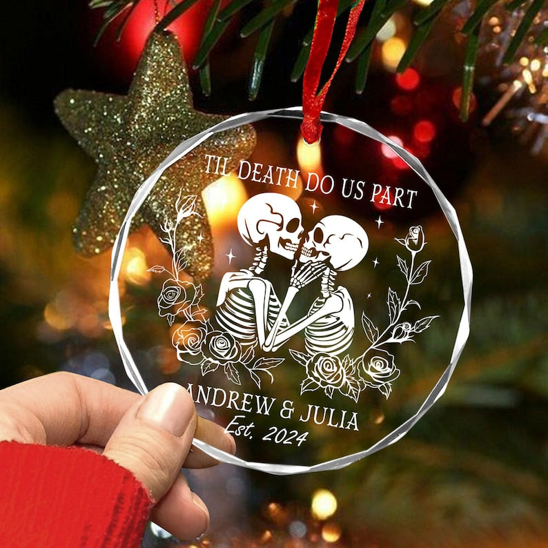 Til Death Do Us Part Personalized Skeleton Anniversary Ornament, Halloween Lovers Christmas Gift, Skeleton Couple, Gothic Wedding Gift