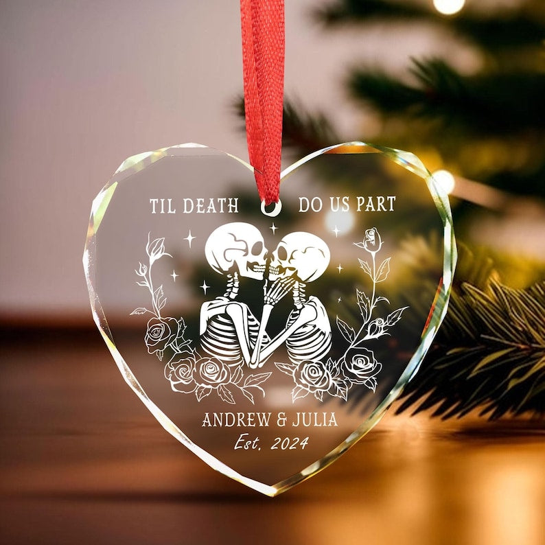 Til Death Do Us Part Personalized Skeleton Anniversary Ornament, Halloween Lovers Christmas Gift, Skeleton Couple, Gothic Wedding Gift