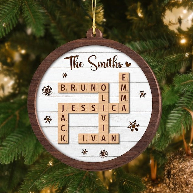 Personalized Scrabble Christmas Ornaments, Family Name Crossword Puzzle, Custom Family Christmas Ornament 2024, Christmas Gift, Xmas Decor