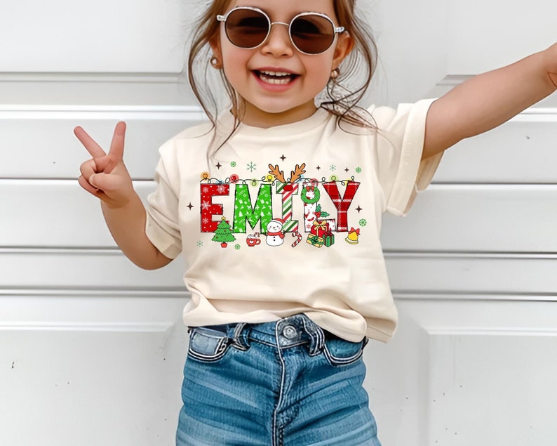 Kids Christmas Toddler Shirt, Youth Christmas Shirt, Custom Baby Name Christmas Toddler Top, Girls Boys Christmas Shirt, Cute Reindeer Shirt
