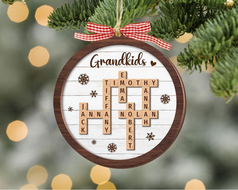 Personalized Grandparents Christmas Ornament, Crossword Christmas Ornament, Grandkids Crossword Puzzle Ornament, Grandparent Christmas Gift