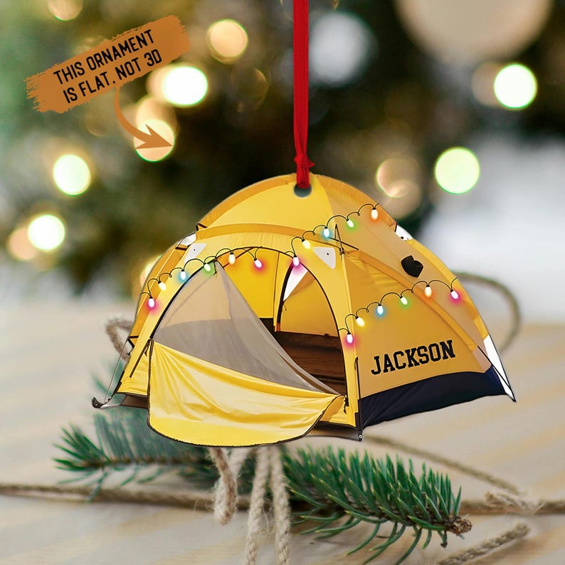 Personalized Camping Tent Shape Ornaments, Camping Flat Ornament, Camping Lover Gift, Happy Camper Ornament, Christmas Tent Flat 2D Ornament