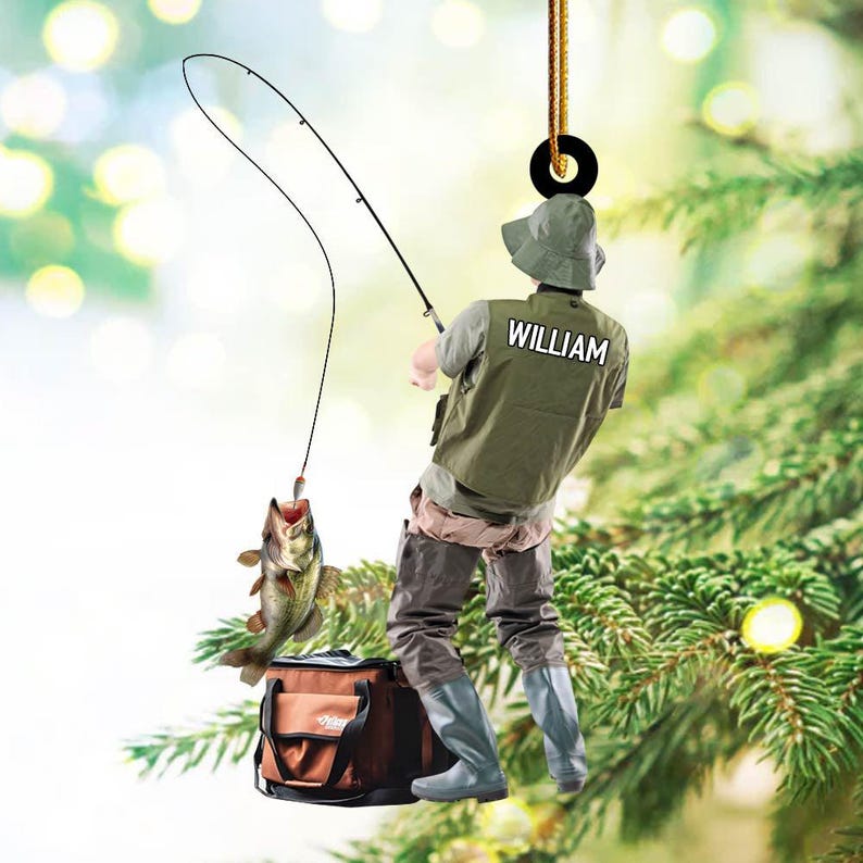 Personalized Fishing Christmas Ornament, Fishing Man Ornament, Christmas Gift For Fishing Lovers, Xmas Tree Decor Gift For Fishing Lovers