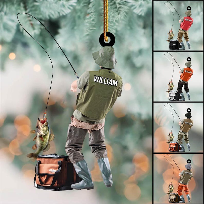Personalized Fishing Christmas Ornament, Fishing Man Ornament, Christmas Gift For Fishing Lovers, Xmas Tree Decor Gift For Fishing Lovers