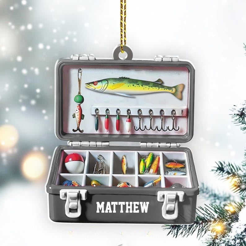 Personalized Fishing Tackle Box Ornament, Custom Fisher Ornament, Fisherman Ornament, Fishing Christmas Ornament, Gift For Fishing Lover