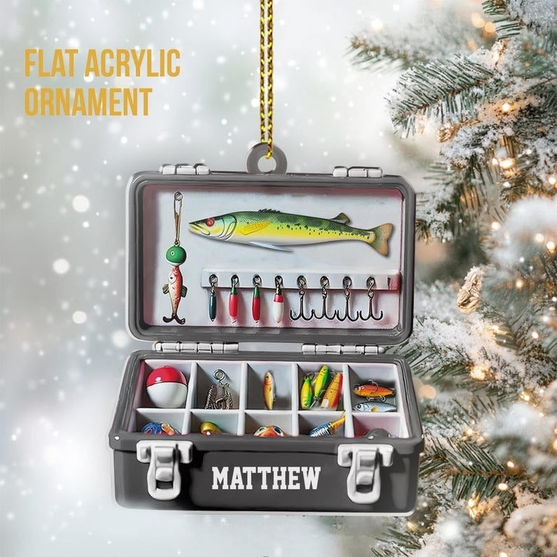 decorative tackle box Personalized Fishing Tackle Box Ornament, Custom Fisher Ornament, Fish