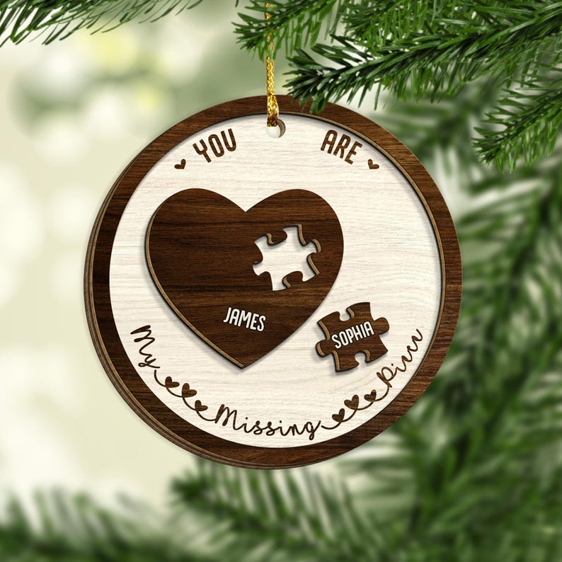 The Year I Found My Missing Piece Couples, Custom 2-Layered Wooden Ornament, Couple Christmas Ornament, Newly Wed 2024 Gift, Christmas Decor