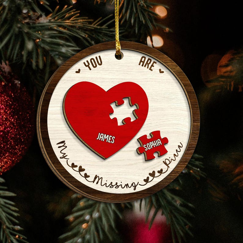 The Year I Found My Missing Piece Couples, Custom 2-Layered Wooden Ornament, Couple Christmas Ornament, Newly Wed 2024 Gift, Christmas Decor