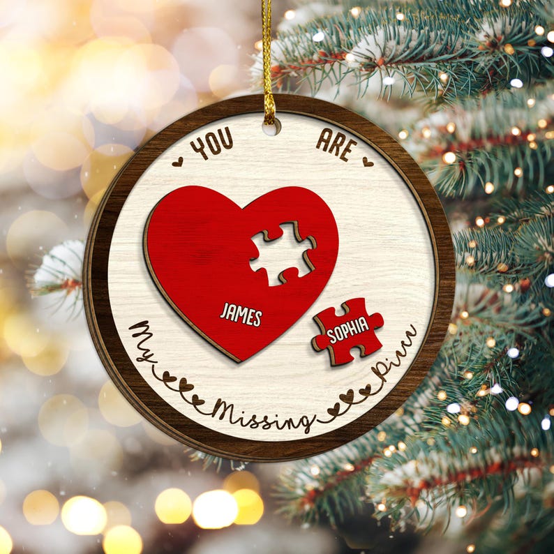 The Year I Found My Missing Piece Couples, Custom 2-Layered Wooden Ornament, Couple Christmas Ornament, Newly Wed 2024 Gift, Christmas Decor