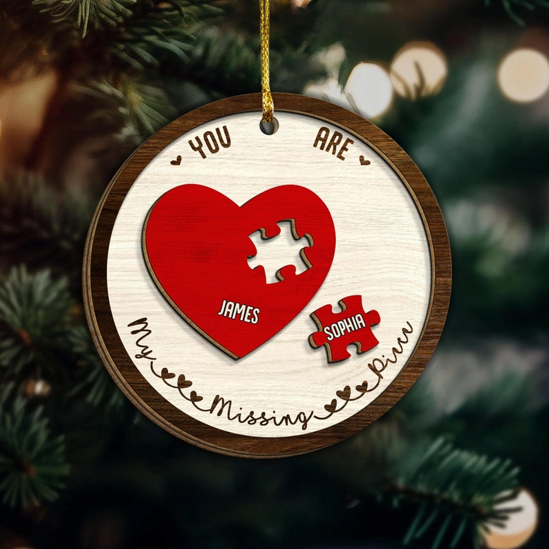 The Year I Found My Missing Piece Couples, Custom 2-Layered Wooden Ornament, Couple Christmas Ornament, Newly Wed 2024 Gift, Christmas Decor