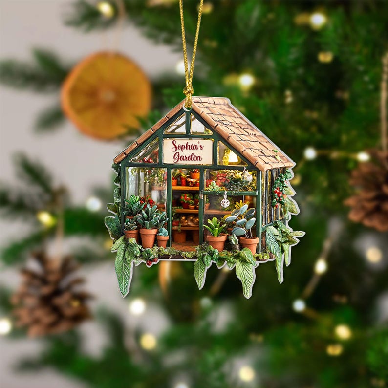 Personalized Garden 2D Flat Acrylic Ornament, Greenhouse 2D Flat Ornament, Gift for Plant Lovers, Plant Ornament