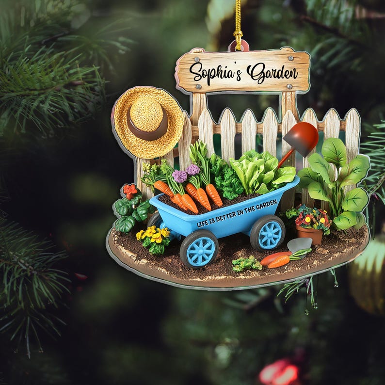 Personalized Garden Tools Acrylic Ornament, Garden 2D Flat Ornament, Gift for Plantaholic, Gift for Gardener, Plant Lover Gift