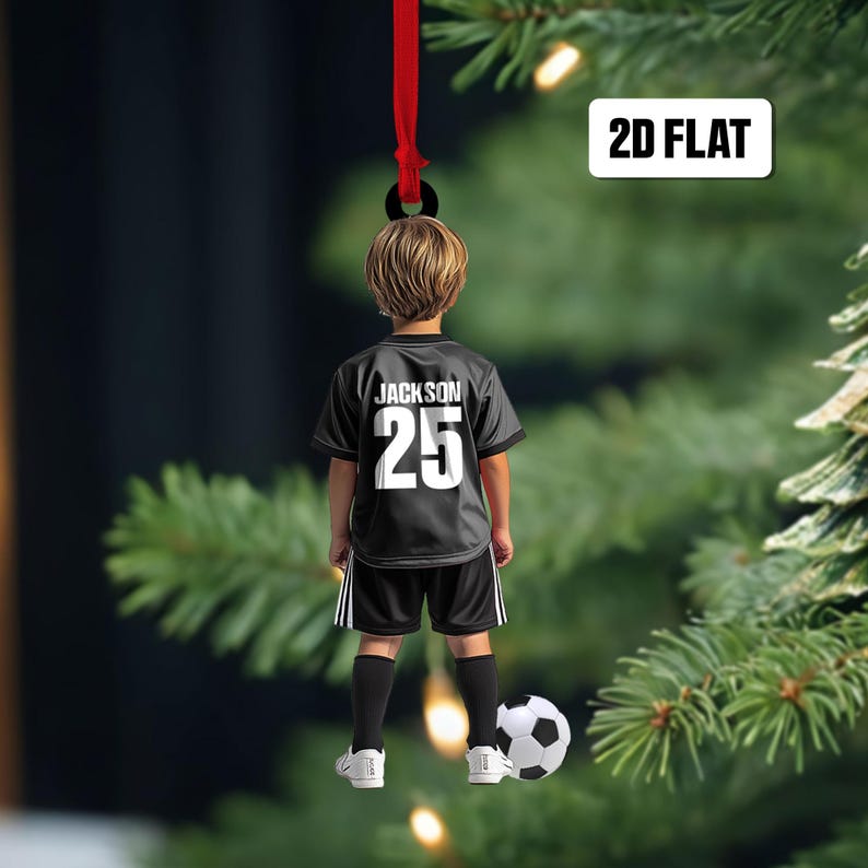 Personalized Kid Soccer Player 2D Flat Ornament, Custom Name Number Soccer Ornament, Soccer Keepsake, Soccer Uniform Ornament, Gift for Kids