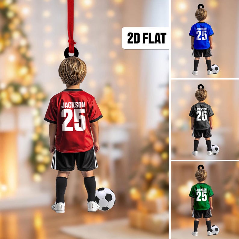 Personalized Kid Soccer Player 2D Flat Ornament, Custom Name Number Soccer Ornament, Soccer Keepsake, Soccer Uniform Ornament, Gift for Kids