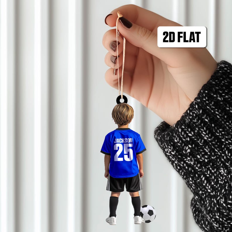 Personalized Kid Soccer Player 2D Flat Ornament, Custom Name Number Soccer Ornament, Soccer Keepsake, Soccer Uniform Ornament, Gift for Kids