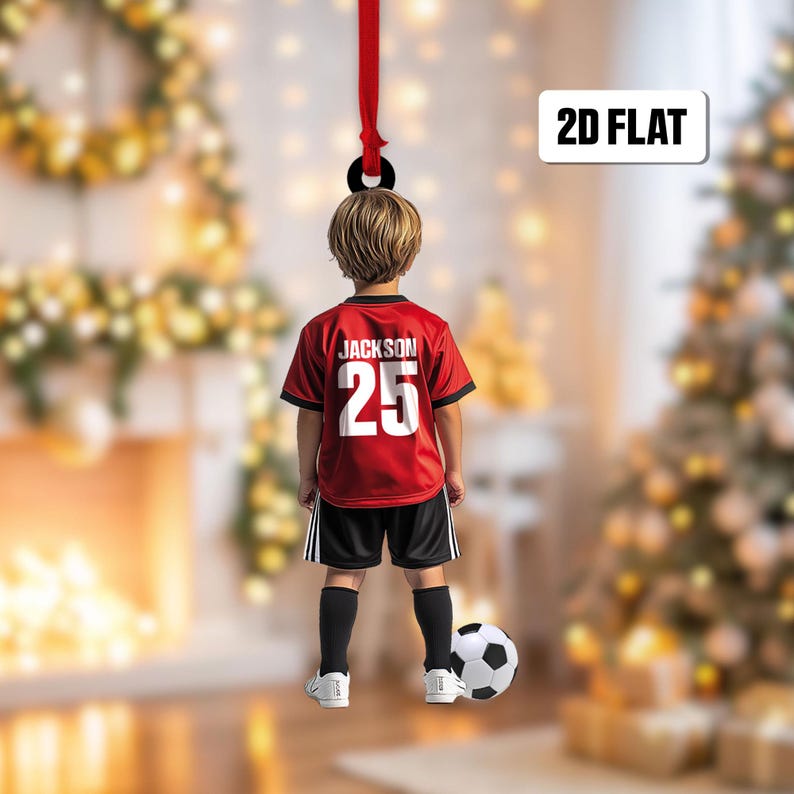 Personalized Kid Soccer Player 2D Flat Ornament, Custom Name Number Soccer Ornament, Soccer Keepsake, Soccer Uniform Ornament, Gift for Kids