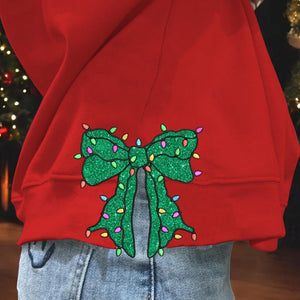 Christmas Light Side Bow Applique Side Bow Embroidery Sweatshirt, Christmas Coquette Bow Sweatshirt Seam Side Bow