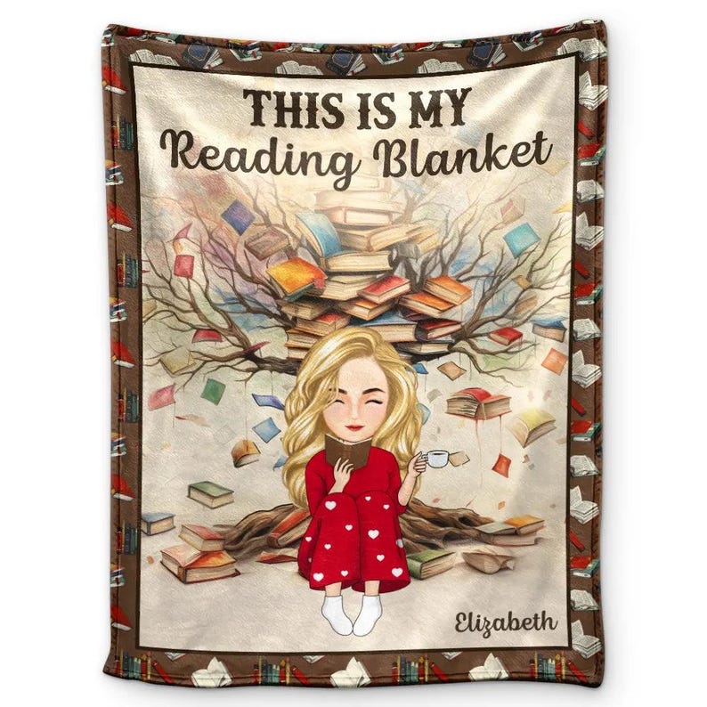 Custom Book Tree This Is My Reading Blanket Fleece Blanket, Christmas Gift for Her, Book Lover Gift, Reading Gift for Girlfriend, Sister