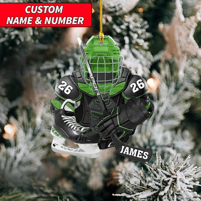 Personalized Hockey Christmas Ornament, Hockey Skates Helmet and Stick, Hockey Player Ornament, Hockey Ornaments, Gift for Hockey Lovers