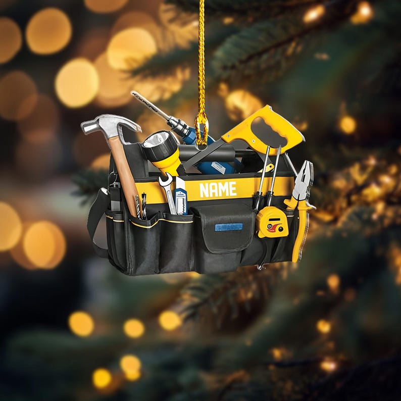Personalized Tools Bag Ornament, Electrician Christmas Ornament, Handyman Fixer Xmas Ornament Gift, Carpenter Car Ornament