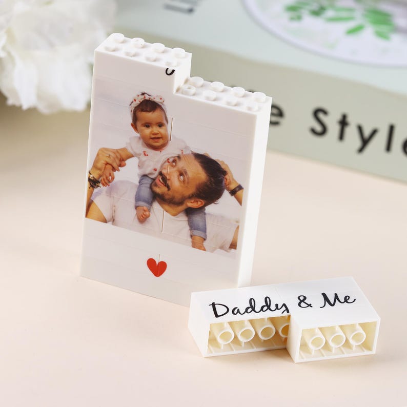 Personalised Daddy & Me Building Brick Photo Block, Gift for Dad, Building Block, Puzzle, Grandad, Grandpa, Birthday Gift, Father's Day Gift
