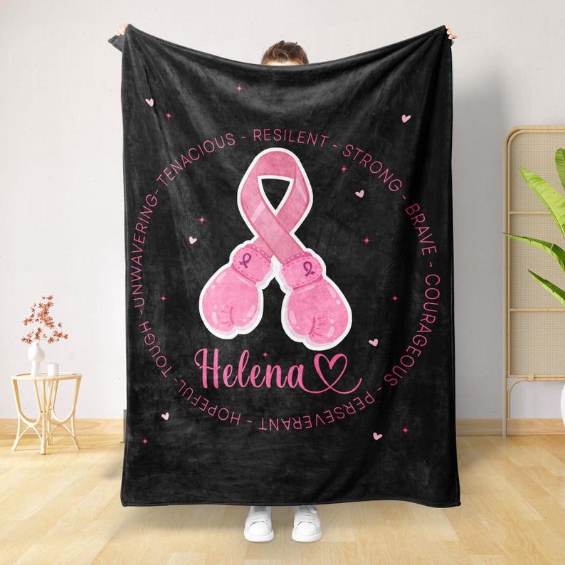 Personalized Cancer Survivor Blanket - Custom Name Breast Cancer Gift for Best Friend Female Blanket and Throw Gift for Mom's Birthday