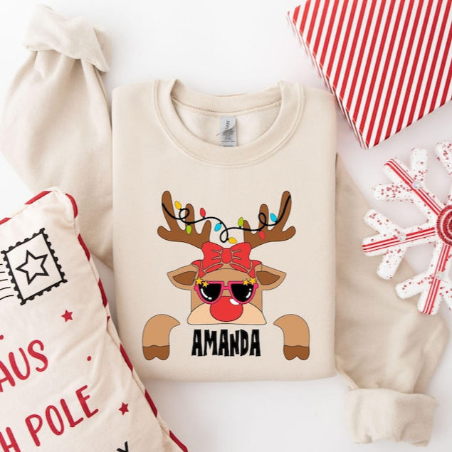 Custom Reindeer T-shirts, Custom Christmas Sweatshirts, Christmas Party Shirt, Xmas Name Shirt, Family Christmas Tee, Personalized Christmas