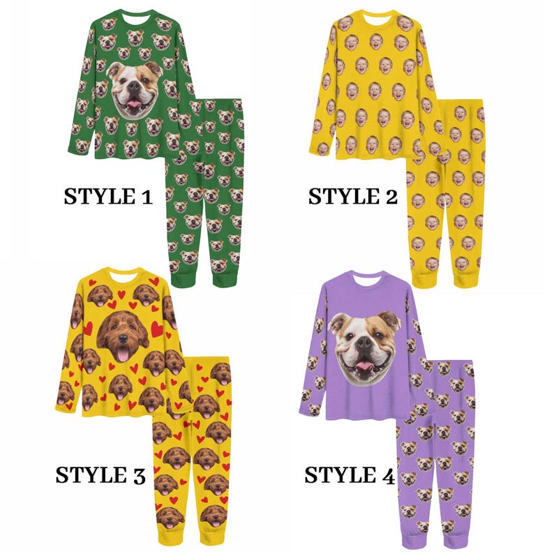 Custom Family Christmas Pajamas: Personalized Photo PJs Set,Dog/Baby/His Faces on Pajama