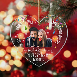 Personalized Couple Photo Ornament, Couple Heart Glass Ornament, Of All The Weird Things I Have Found Online Ornament,Couple First Christmas