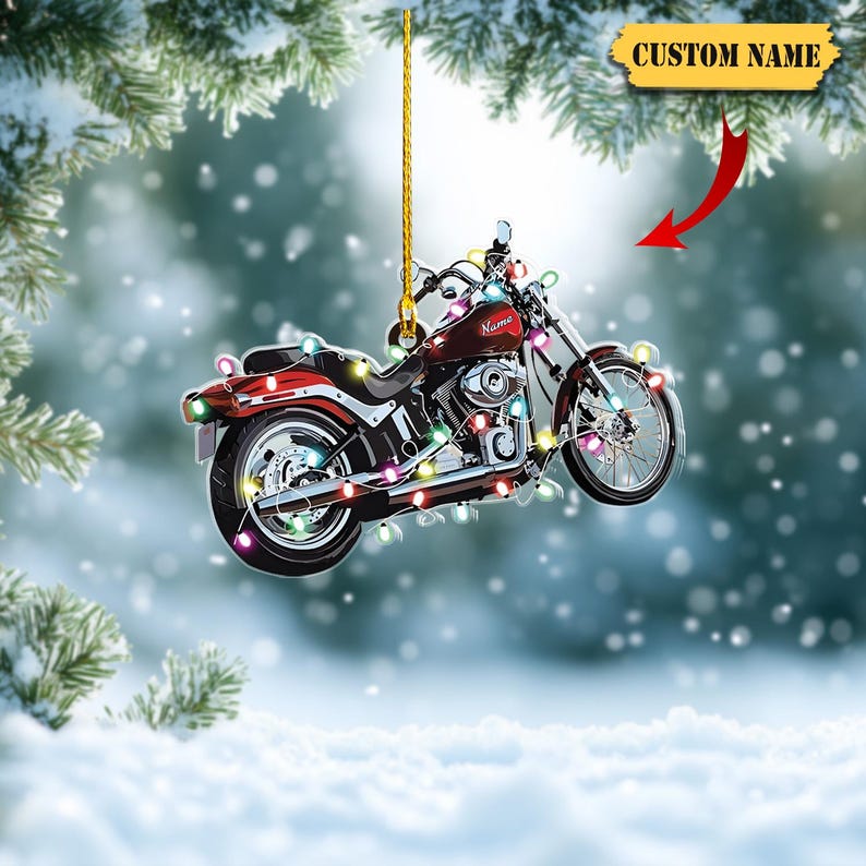 Personalized Motorcycle Christmas Ornament, Custom Biker Name Ornament, Biker Christmas Acrylic, Biker Lover Shaped Christmas Ornament