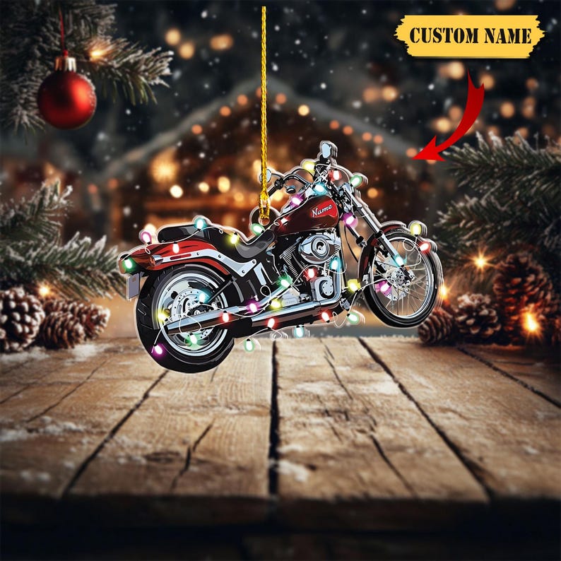 Personalized Motorcycle Christmas Ornament, Custom Biker Name Ornament, Biker Christmas Acrylic, Biker Lover Shaped Christmas Ornament