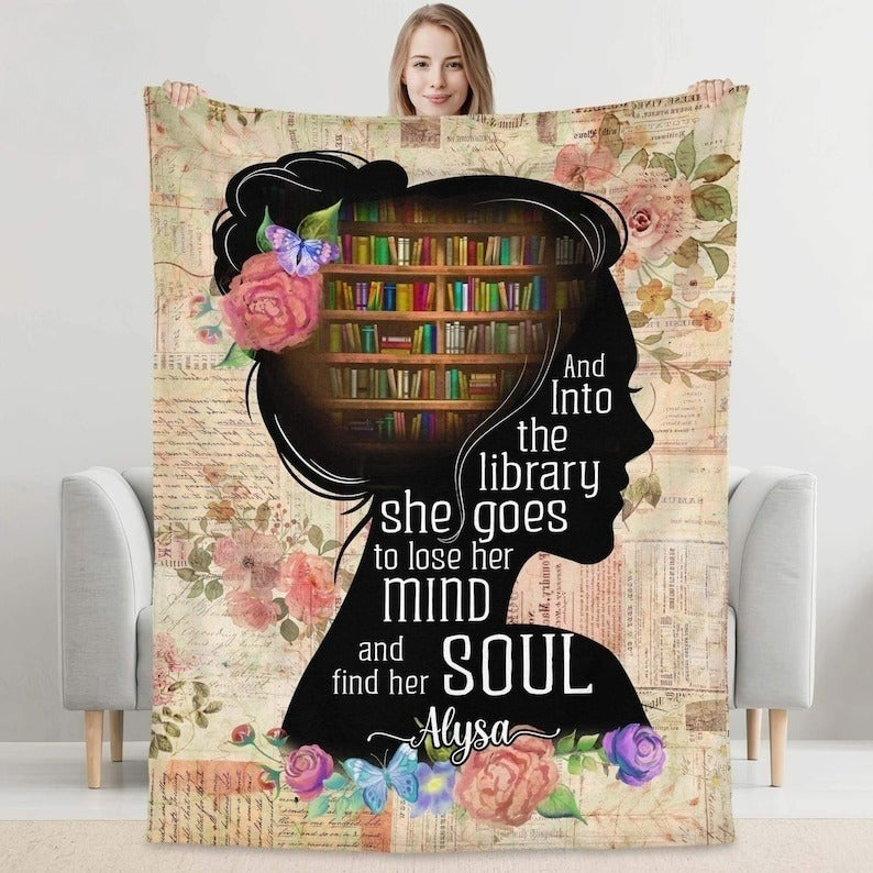 Personalized Books Blanket, Soft Cozy Throw Blankets, Custom Gift For Reading Lover, Bookworm, Fleece Blanket, Blanket Gift, Gift For Her