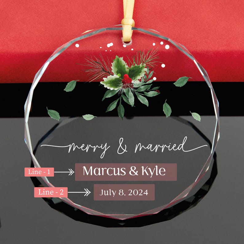 Merry and Married GLASS Christmas Ornament Personalization First Christmas Married Ornament Mr and Mrs Gift 2024