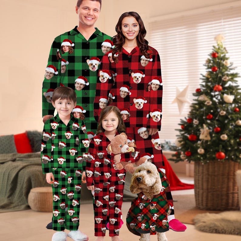 Custom Christmas Pajama Set with Photo, Custom Face Pajamas Dog