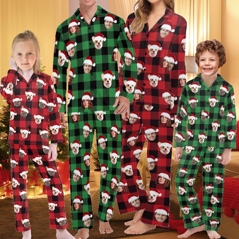 Custom Christmas Pajama Set with Photo, Custom Face Pajamas Dog shirt, Christmas Family Pajamas, Custom Pajama Pants Woman Family, Xmas gift
