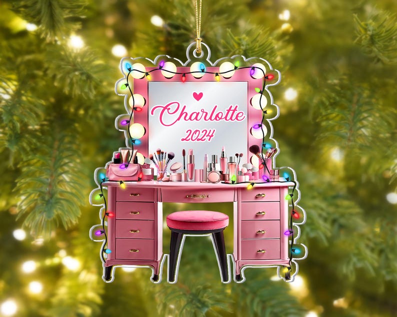 Personalized Set Makeup Ornament, 2D Flat Makeup Artist Ornament, MUA Ornament, Makeup Artist Christmas Gift, Teen Girl Ornament Christmas