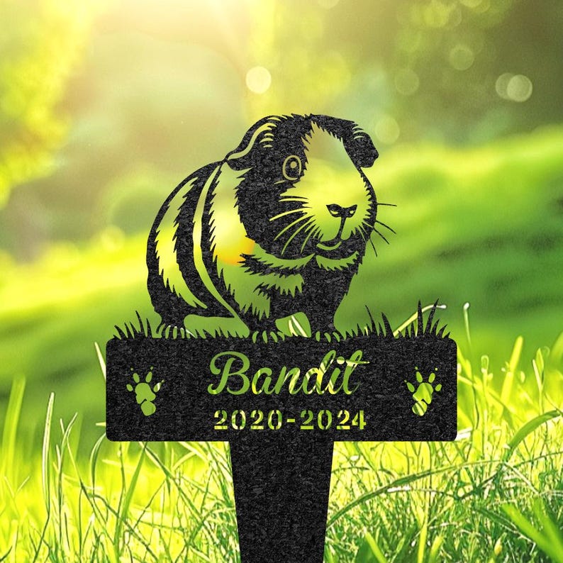 Guinea Pig Memorial Burial Stake, Custom Guinea Pig Name Metal Stake, Pet Grave Marker, Memorial Garden Decor, Yard Sign, Guinea Pig Lover