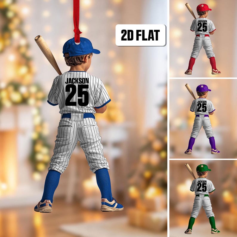 Personalized Kid Baseball Player 2D Flat Ornament, Custom Name Baseball Ornament, Baseball Keepsake, Baseball Uniform Ornament,Gift for Kids