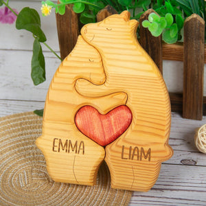 Custom Wooden Bear Family Puzzle, Personalized 2-6 Person Animal Figurines, Ideal for Anniversaries & Home Decor