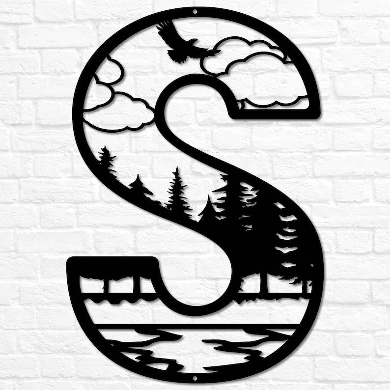 Metal Letter Outdoor Monogram, Mountain Wall Decor, Nature Wall Art, Cabin Decor, Camper Decor, Custom Home Decor Personalized Monogram Gift