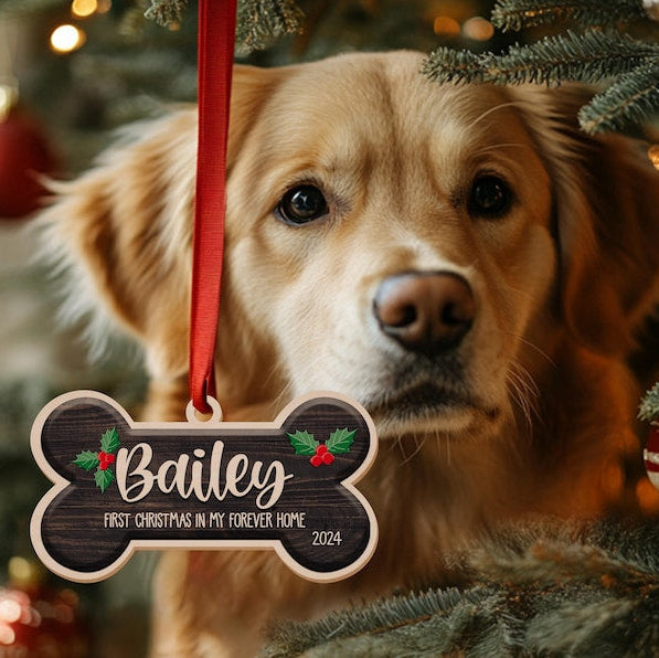 Christmas Dog Bone Ornament, Personalized Dog Christmas Ornament, First Christmas Keepsake, Custom Pet Ornament, Pet Memorial Ornament