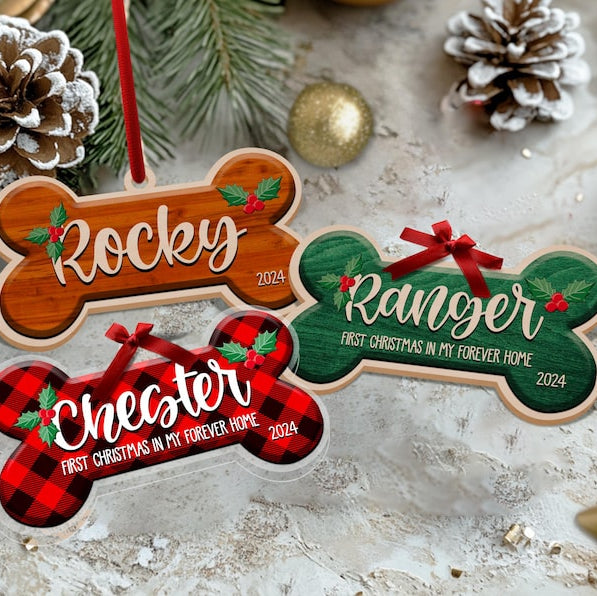 Christmas Dog Bone Ornament, Personalized Dog Christmas Ornament, First Christmas Keepsake, Custom Pet Ornament, Pet Memorial Ornament