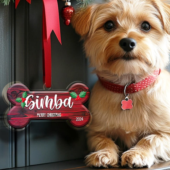 Christmas Dog Bone Ornament, Personalized Dog Christmas Ornament, First Christmas Keepsake, Custom Pet Ornament, Pet Memorial Ornament