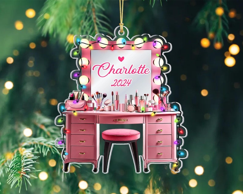 Personalized Set Makeup Ornament, 2D Flat Makeup Artist Ornament, MUA Ornament, Makeup Artist Christmas Gift, Teen Girl Ornament Christmas