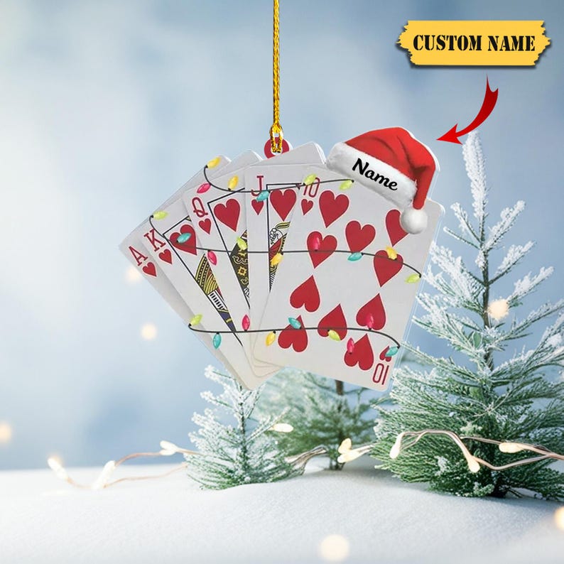 Personalized Playing Card Christmas Hanging Ornament 2D , Casino Games Ornament ,Royal flush playing card Ornament Decor ,Decor Christmas