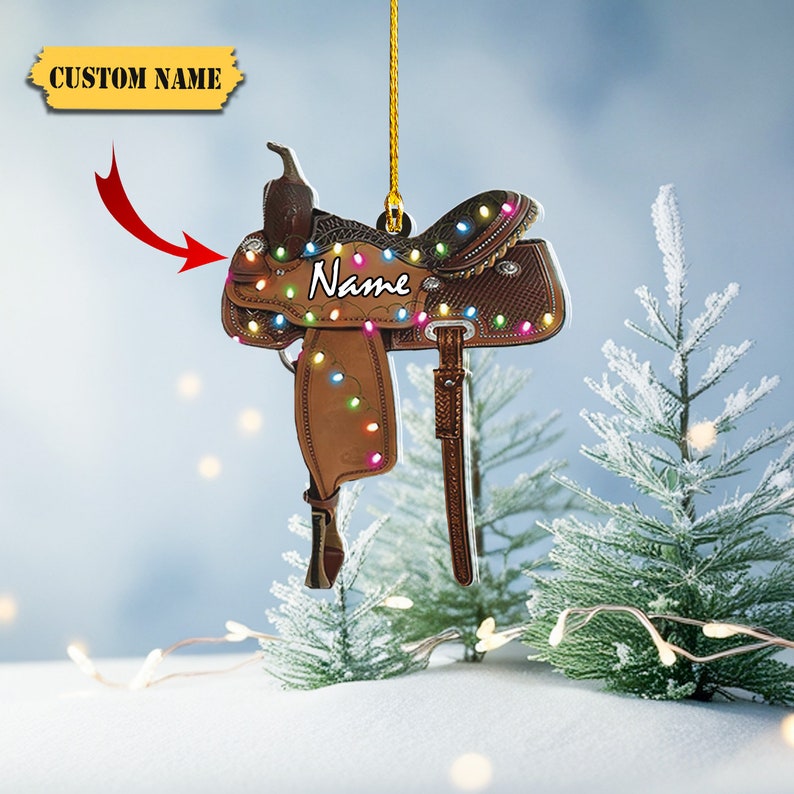 Custom Horse Saddle Acrylic Shape Ornament 2D, Personalized Saddle Christmas Ornament 2024, Horse Tree Decor, Gift for Cowboy