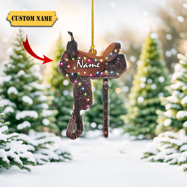 Custom Horse Saddle Acrylic Shape Ornament 2D, Personalized Saddle Christmas Ornament 2024, Horse Tree Decor, Gift for Cowboy