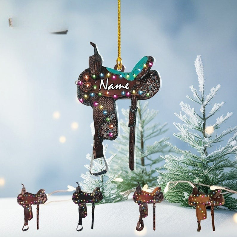 Custom Horse Saddle Acrylic Shape Ornament 2D, Personalized Saddle Christmas Ornament 2024, Horse Tree Decor, Gift for Cowboy