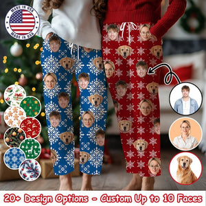 Custom Women Men Kid Christmas Pajama Pants with Faces, Mutiple Faces on Pajamas, Face Pajama Pants, Personalized Family Pajamas with Face